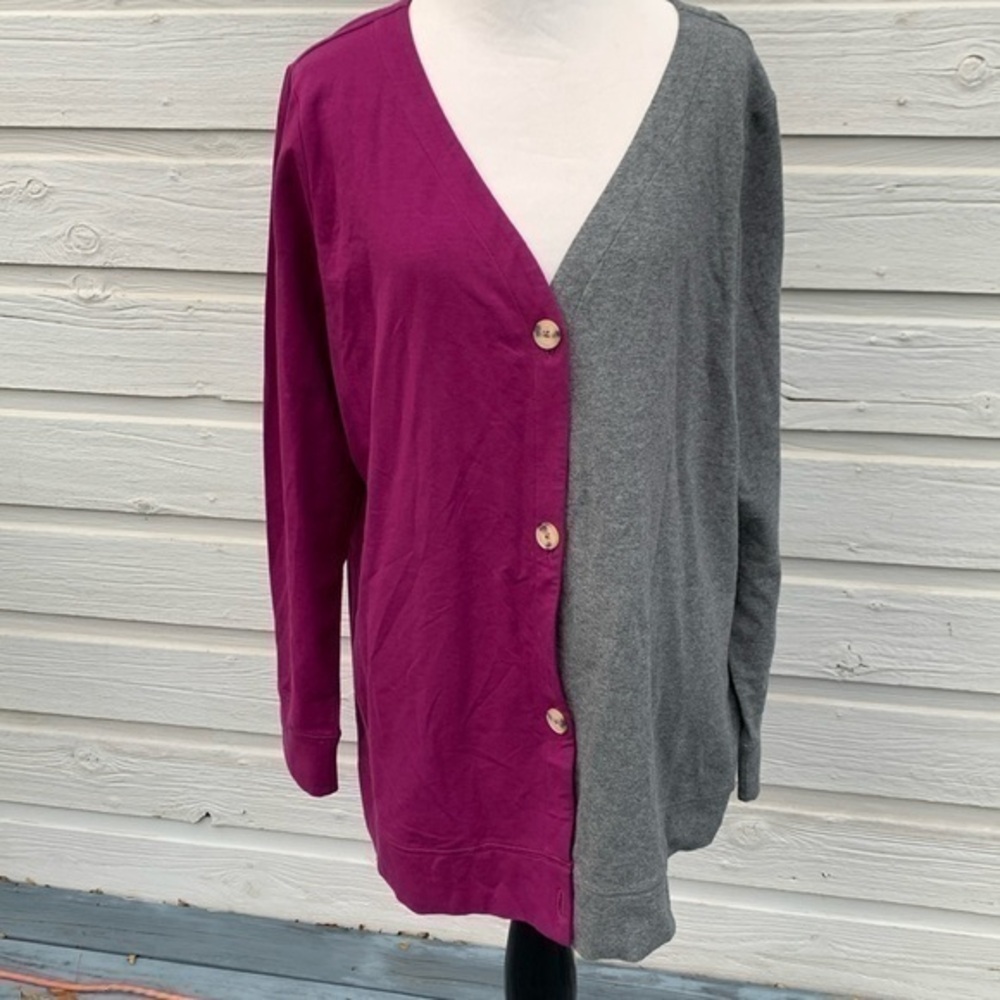 Belle by Kim Gravel purple & gray long sleeve colorblock tunic Large
